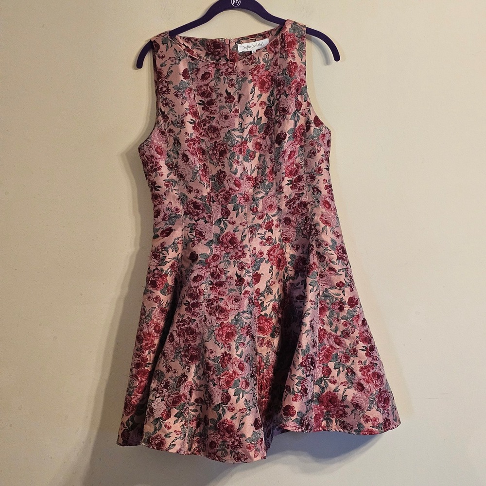 Sofie the label Floral Jacquard A-Line Dress Womens Medium Pink Red Sleeveless